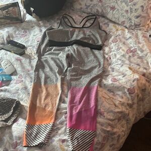 Peloton Gray and Multicolor Leggings and Top